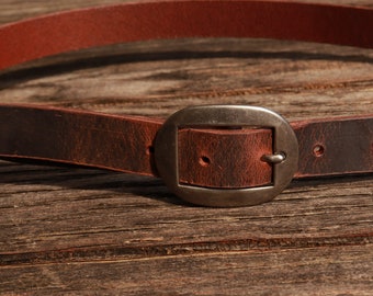 1 inch wide Narrow leather belt/ Womans Belt  belt/full grain brown leather womans belt/ Crazy Horse Water Buffalo Leather