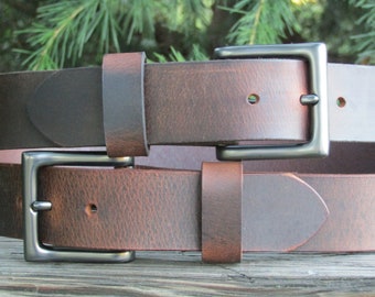 1 1/2" Custom Handcrafted leather belt, full grain leather belt,Made in USA, Unisex leather belt, Water Buffalo leather belt, vintage look