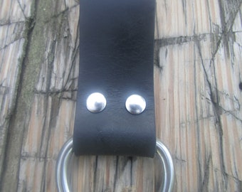 Black Full Grain Water Buffalo  leather Knife hanger, strap holder, with stainless steel D ring, utility belt, pack strap
