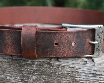 Leather Belt 1.5” Mens Casual Belt, Buffalo Leather, Removable Buckle, Full Grain leather, Handmade Made in USA