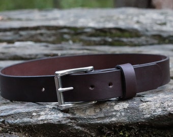 1 1/2" wide Dark brown Leather belt handmade in USA