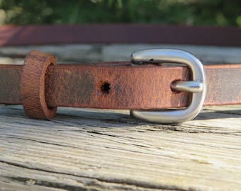 Water Buffalo Leather narrow belt, Made in USA , 1/2&quot;  wide belt, leather belt, narrow leather belt, skinny leather belt, custom belt