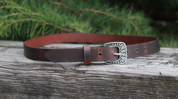 Narrow Leather Belt/ Womans Belt Jeremiah Watt Buckle Belt/full Grain Brown  Leather Womans Belt, 1 Inch Wide Leather Belt - Etsy