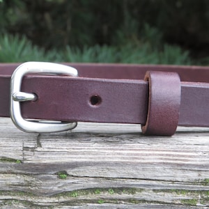 3/4&quot; wide Dark brown Bridle Leather belt, narrow belt, Full Grain leather belt, handmade belt, womens leather belt,Skinny Leather belt