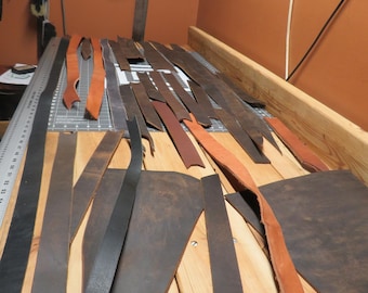 Full Grain Veg Tanned Leather Scraps, Water Buffalo & Bridle Straps for Crafts 12-100 long