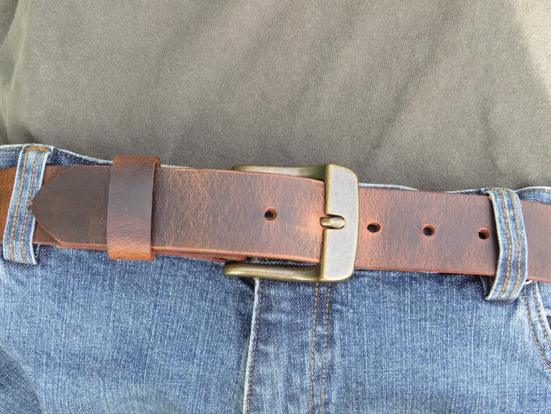 1 1/2" Custom Handcrafted leather belt, full grain leather belt,Made in USA, Unisex leather belt, Water Buffalo leather belt, vintage look image 6