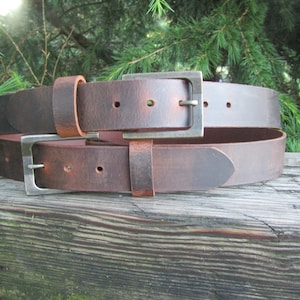 Leather Belt 1 1/2&quot; wide Mens Casual Belt, Buffalo Leather, Removable Buckle, Full Grain,  Handmade Made in USA