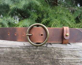 Vintage 1970s Brass O Ring Leather Hippie Belt / Waist - 33  display picture 1