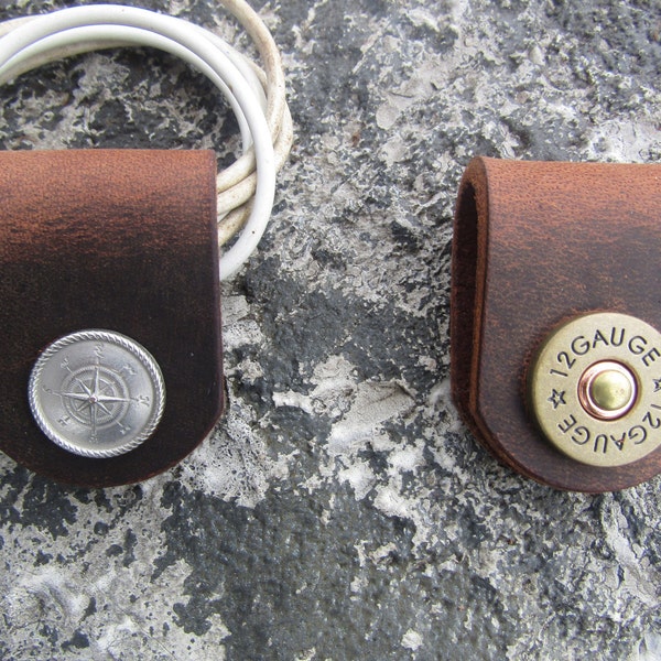 Pair of  Brown Water Buffalo  leather cord keeper  leather cord holder