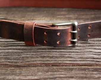 Mens Casual Vintage look Custom Handmade Belt Crazy Horse Water Buffalo  leather/Rustic leather belt /two prong buckle/Full Grain leather