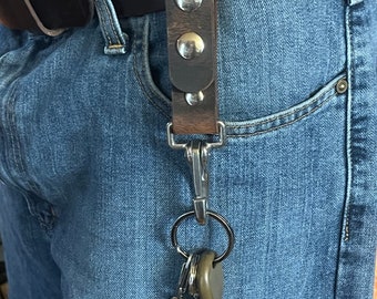 Handmade leather accessory, utility belt, knife holder, tool holder, Full grain leather, keyholder, belt loop key chain,belt keeper, dangler