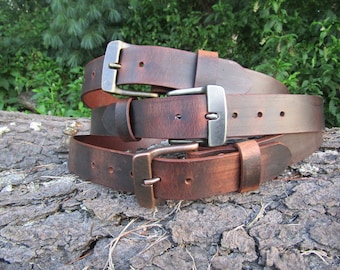 1 1/2" Custom Handcrafted leather belt, full grain leather belt,Made in USA, Unisex leather belt, Water Buffalo leather belt, vintage look