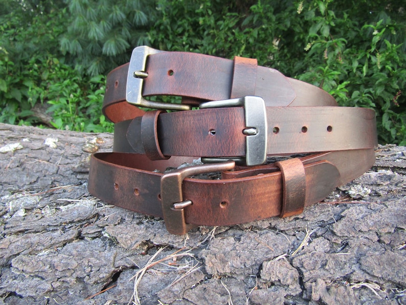 1 1/2" Custom Handcrafted leather belt, full grain leather belt,Made in USA, Unisex leather belt, Water Buffalo leather belt, vintage look image 1