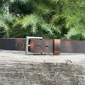 1 1/2" Custom Handcrafted leather belt, full grain leather belt,Made in USA, Unisex leather belt, Water Buffalo leather belt, vintage look