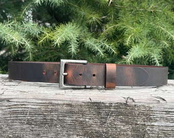 1 1/2" Custom Handcrafted leather belt, full grain leather belt,Made in USA, Unisex leather belt, Water Buffalo leather belt, vintage look