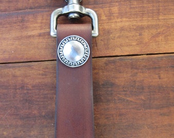 Handmade Hermann Oak latigo leather keychain with concho and snap, belt loop key chain