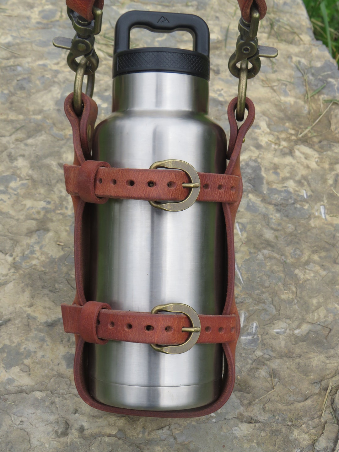 Ships Today Adjustable Hermann Oak Harness Leather Water Bottle Carrier