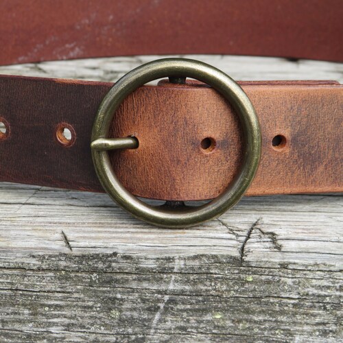 Vintage Leather Belt with Round Bakelite (?) Buckle PREORDER Calvin | Vintage Round Buckle Leather Belt for  main image 2