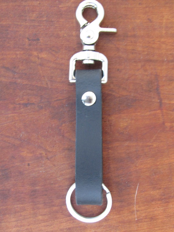 Handmade Black Water Buffalo leather key chain with Nickel key rings and  snap, Leather key fob, Leather key chain