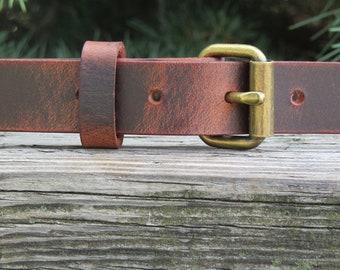 1 inch wide full grain brown leather belt, womans leather belt , mens leather belt , Crazy Horse Water Buffalo leather.