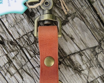 Handmade Hermann Oak harness leather Top Grain Leather keychain, belt loop snap