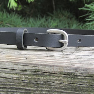 Black Water Buffalo Leather narrow belt, Made in USA , 1/2&quot;  wide belt, leather belt, narrow leather belt, skinny leather belt, custom belt