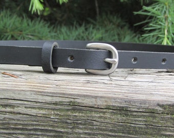 Black Water Buffalo Leather narrow belt, Made in USA , 1/2&quot;  wide belt, leather belt, narrow leather belt, skinny leather belt, custom belt