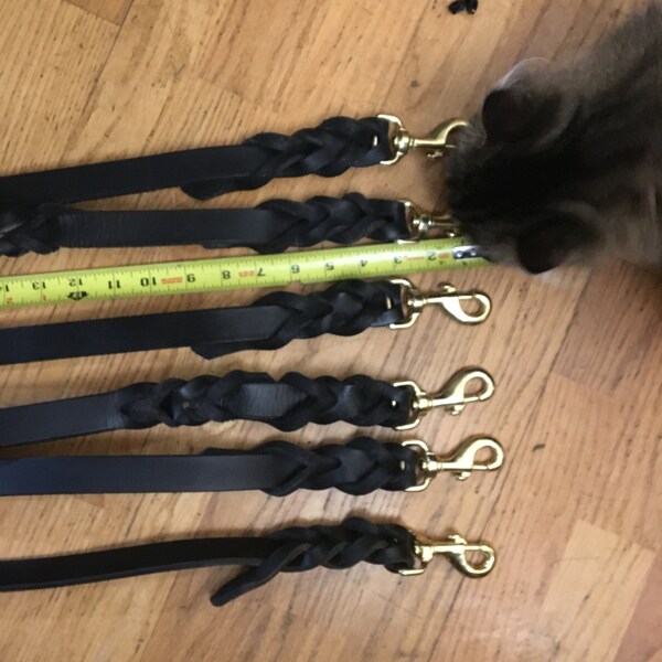 Lot of 6 Hermann Oak Harness Leather Dog Lead /Blood knot braid  feet black leather dog leash of varying lentghs