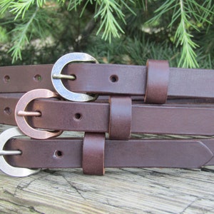 3/4&quot; wide Leather belt Narrow belt Full Grain leather belt Handmade belt Woman leather belt Skinny Leather belt Dark brown leather belt