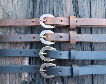 Water Buffalo Leather narrow belt, Made in USA , 1/2"  wide belt, leather belt, narrow leather belt, skinny leather belt, custom belt