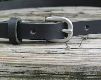 Black Water Buffalo Leather narrow belt, Made in USA , 1/2"  wide belt, leather belt, narrow leather belt, skinny leather belt, custom belt