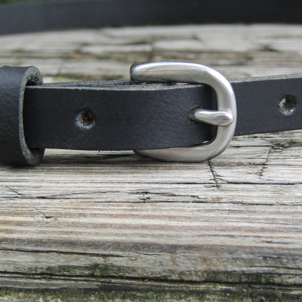 Black Water Buffalo Leather narrow belt, Made in USA , 1/2"  wide belt, leather belt, narrow leather belt, skinny leather belt, custom belt