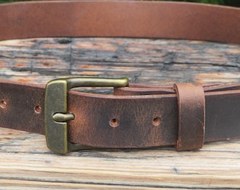 Mens Casual Vintage look Custom Handmade Belt Crazy Horse Water Buffalo Made in USA 1 1/4" wide