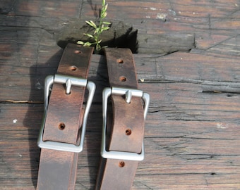 Pair of 1 inch leather straps, leather edc,leather blanket straps,bedroll strap,camping strap 16-24 circumference Ships Today