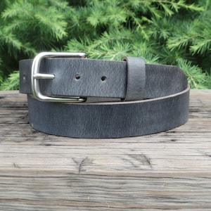 1.5&quot; Crazy Horse Gray Belt, Distressed Leather, Handmade Belt, Unisex Leather Belt, Water Buffalo Leather
