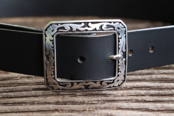 Casual Vintage Look Custom Handmade Belt Black Water Buffalo 