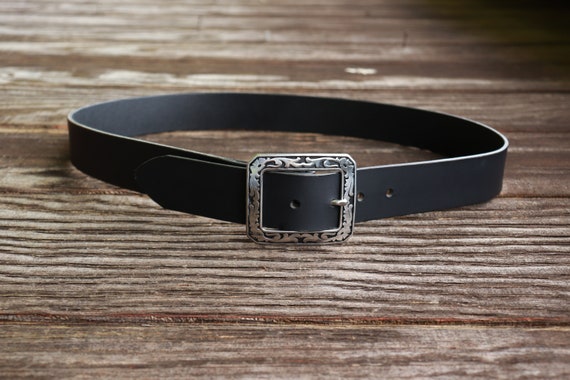 Vintage black leather belt with handmade custom buckle Casual Vintage Look Custom Handmade Belt Black Water Buffalo  main image 3