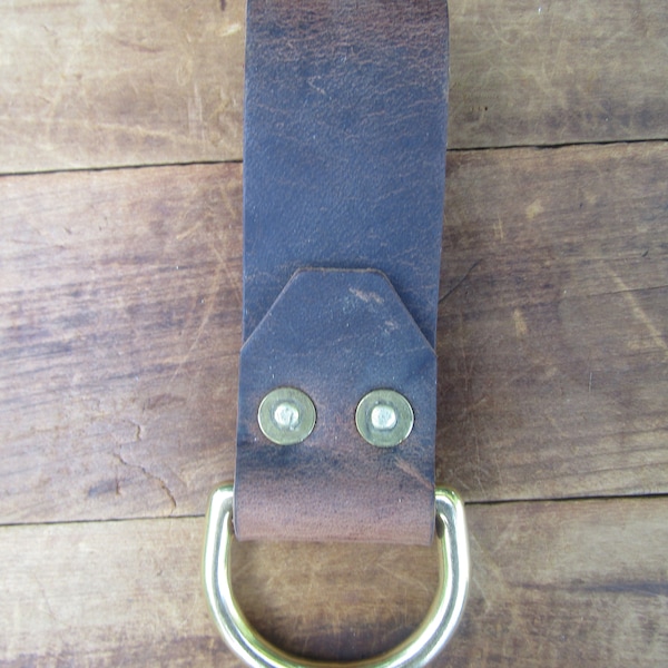 Water Buffalo  leather Knife hanger, strap holder, with solid brass D ring