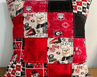 Handmade University of Georgia Quilted Pillow Cover.
