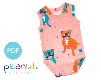 Patrón de costura de body de camiseta sin mangas • Patrón de costura PDF • Bebé, niño, niño pequeño, bebé, niño • Patrones de maní Verano #69