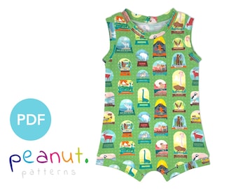 Tank Top Shorts Romper Sewing Pattern • PDF Sewing Pattern • Baby, Kid, Toddler, Infant, Child • Peanut Patterns Arden #112