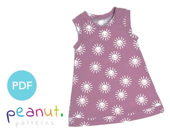 Patrón de costura de vestido de camiseta sin mangas con bandas • Patrón de costura PDF • Bebé, niño, niño pequeño, bebé, niño • Patrones de maní Nicole #88