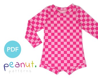 Naaipatroon rompertje met lange mouwen • PDF-naaipatroon • Baby, kind, peuter, baby, kind • Pindapatronen Ariel #111