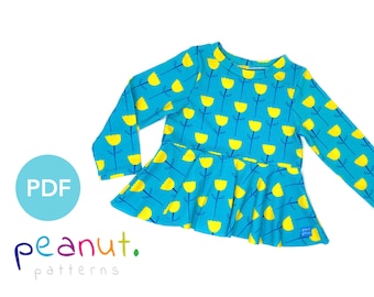 Patrón de costura peplum top • Patrón de costura PDF • Bebé, niño, niño pequeño, bebé, niño • Patrones de maní Addie #77