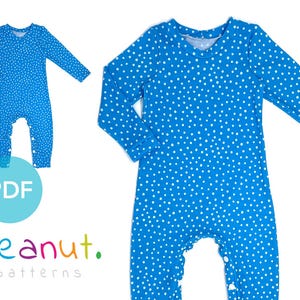 Long Sleeved Knit Pant Romper Snap Placket PDF Sewing Pattern • Baby, Kid, Toddler, Infant, Child • Peanut Patterns Drew #108