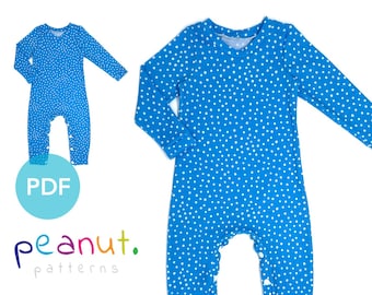Long Sleeved Knit Pant Romper Snap Placket PDF Sewing Pattern • Baby, Kid, Toddler, Infant, Child • Peanut Patterns Drew #108