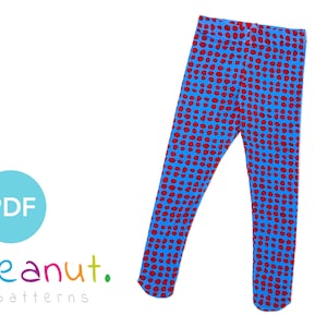 May include: Blue leggings with a red polka dot pattern.  PDF pattern for sewing.