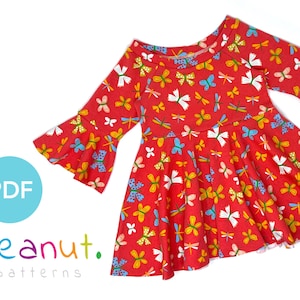 Bell Sleeve Peplum Dress Sewing Pattern • PDF Sewing Pattern • Baby, Kid, Toddler, Infant, Child • Peanut Patterns Tula #99