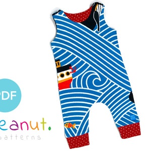 Cartamodello per cucire pagliaccetto con pantaloni con risvolto • Cartamodello PDF • Neonato, bambino, bambino piccolo, neonato, bambino • Modelli di arachidi Emerson #68