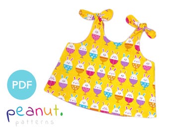 Omkeerbare tanktop knoop strik schouder pdf naaipatroon • Baby, kind, peuter, baby, kind • Pindapatronen Claudia #104